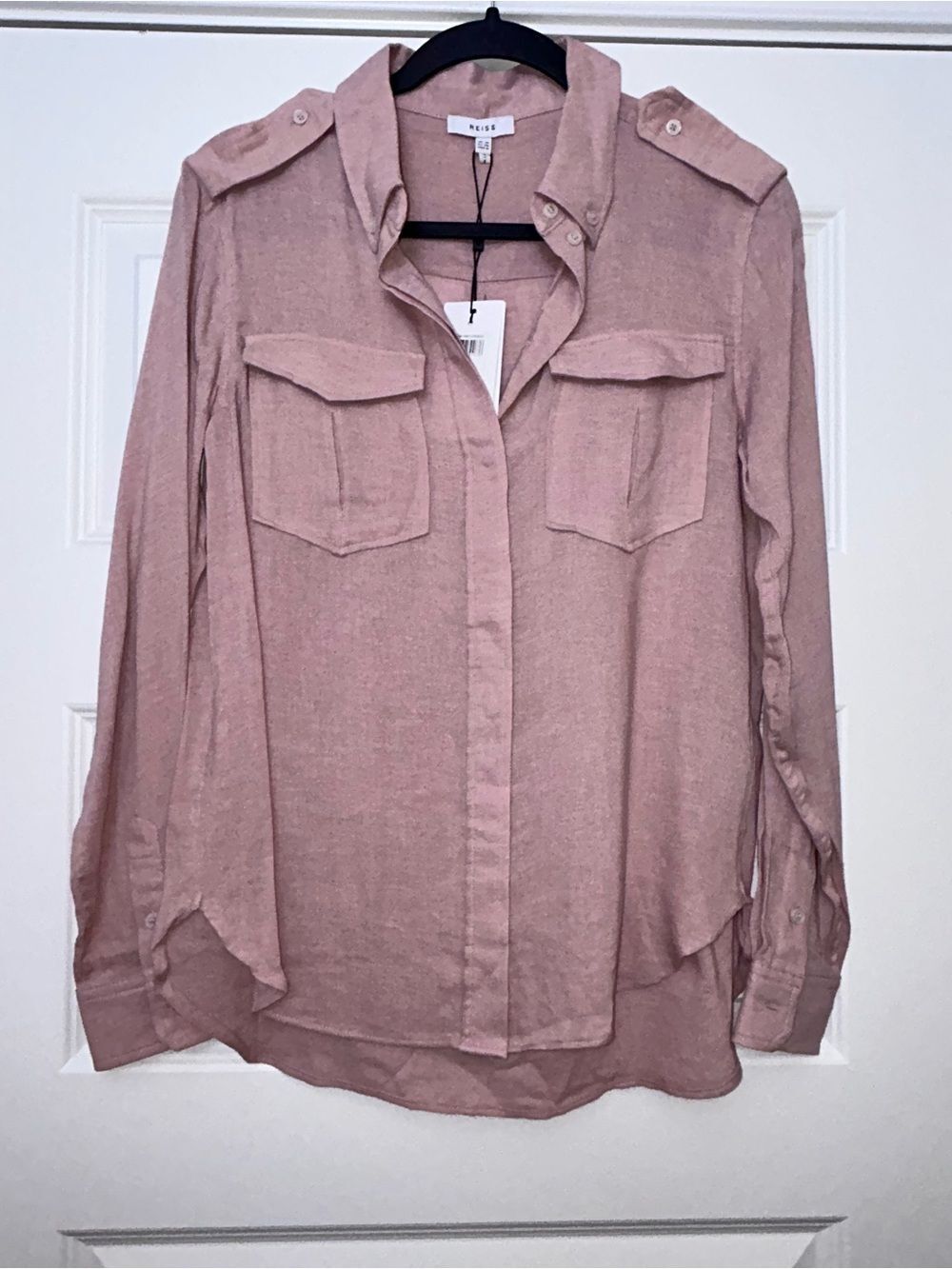 New, REISS Leah Utility Long Sleeve Button Front Blouse Shirt Top